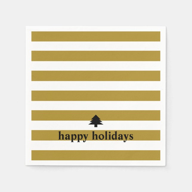 Happy Holidays Gold Stripes Christmas Napkins (Front)