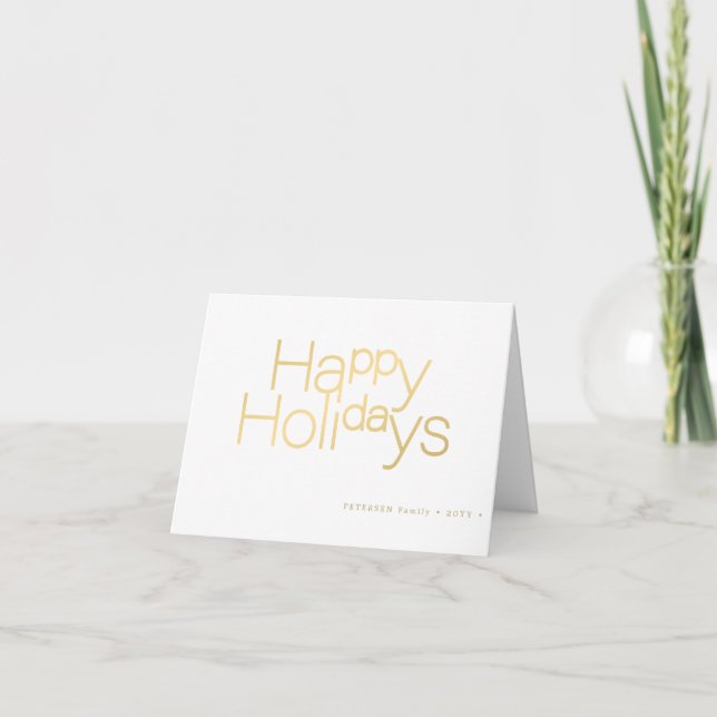 Happy Holidays gold typography simple elegant Holiday Card (Front)