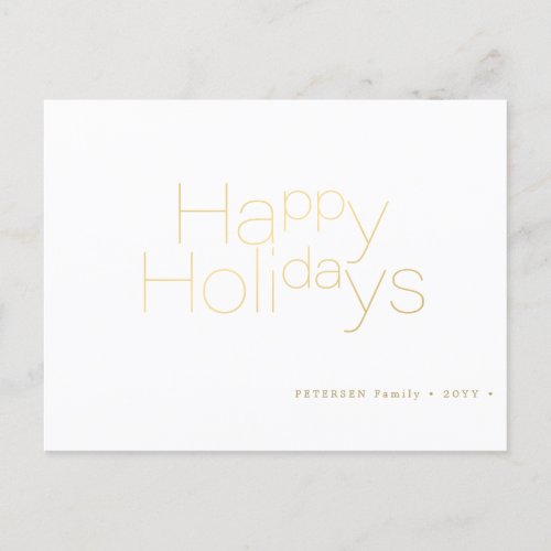 Happy Holidays gold typography simple modern Holiday Postcard