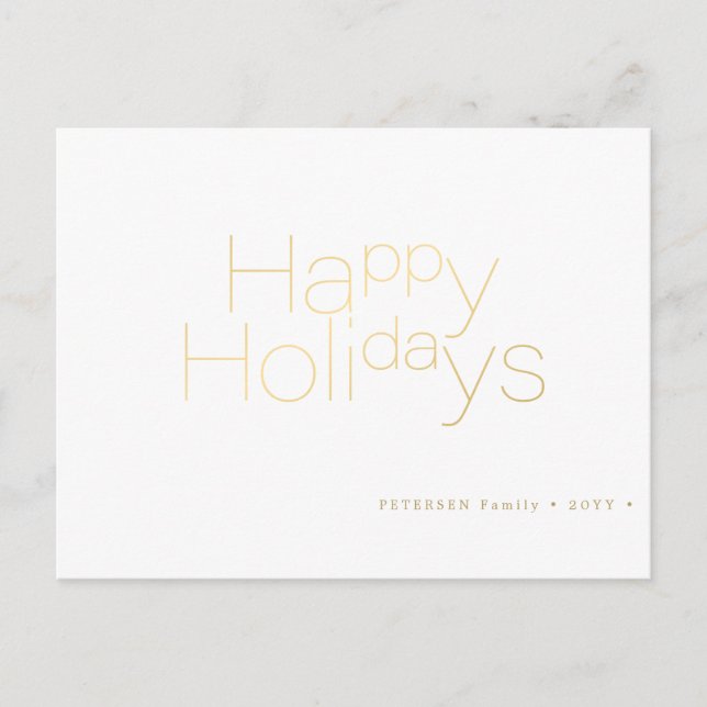 Happy Holidays gold typography simple modern Holiday Postcard (Front)