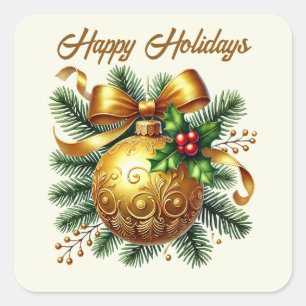 Happy Holidays golden Christmas bulb Square Sticker