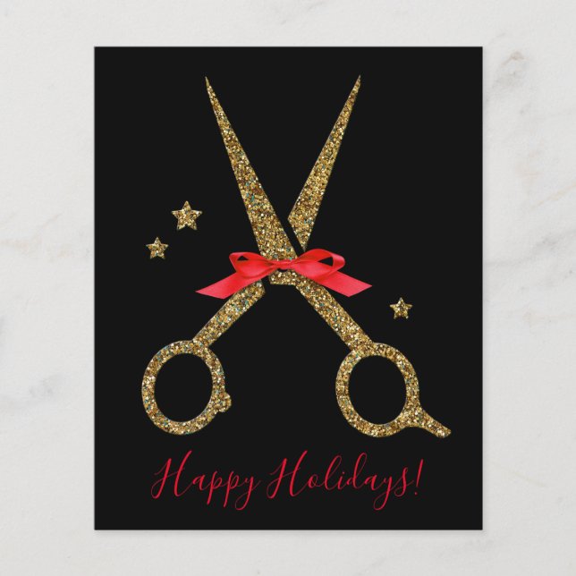 Happy Holidays - Golden glitter Hair Stylist card Flyer (Front)