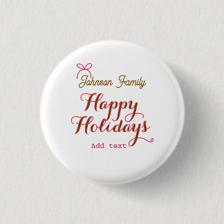 Happy holidays golden pink bow family name name tr button