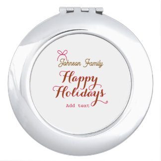 Happy holidays golden pink bow family name name tr compact mirror