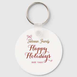 Happy holidays golden pink bow family name name tr keychain
