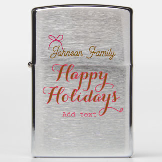 Happy holidays golden pink bow family name name tr zippo lighter