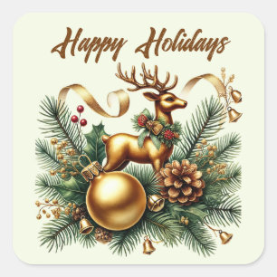 Happy Holidays golden reindeer add text  Square Sticker