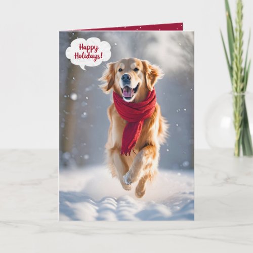 Happy Holidays Golden Retriever In Snow Card