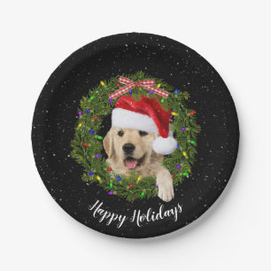 Happy Holidays golden retriever Paper Plates