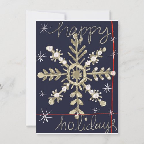 Happy Holidays Golden Snowflake Art Holiday Card