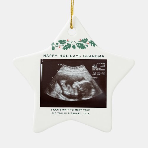 Happy Holidays Grandma Pregnancy Announcement Ceramic Ornament