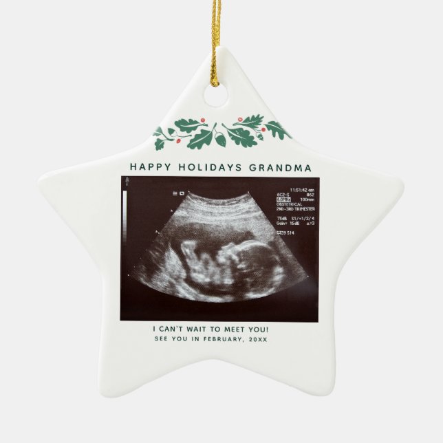 Happy Holidays Grandma Pregnancy Announcement Ceramic Ornament (Front)