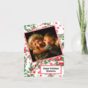Happy Holidays Grandma Red Berries Photo Holiday Card