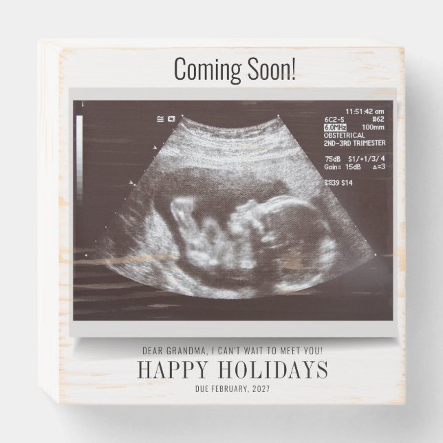 Happy Holidays Grandma Ultrasound Photo Pregnancy Wooden Box Sign (Front Horizontal)