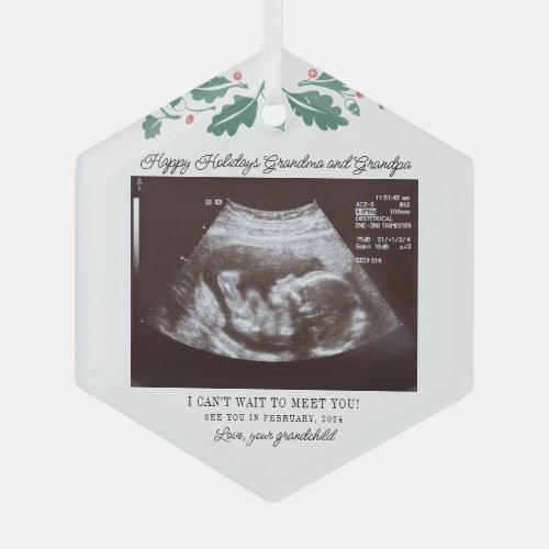 Happy Holidays Grandparents Pregnancy Ultrasound Glass Ornament