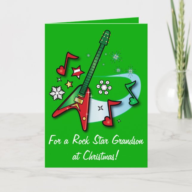 Happy Holidays Grandson with Guitar Holiday Card (Front)