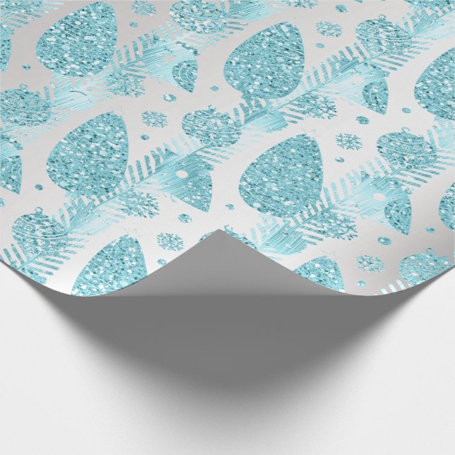 Happy Holidays Gray Glitter Christmas Tree Wrapping Paper (Corner)