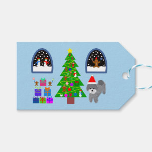 Happy Holidays Gray Poodle Christmas #4-2 Gift Tag