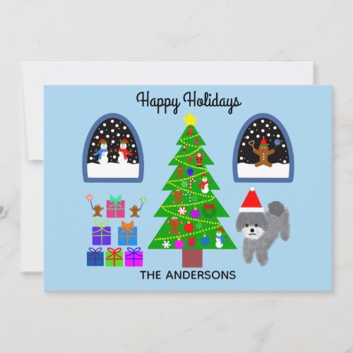Happy Holidays Gray Poodle Christmas 4 Card