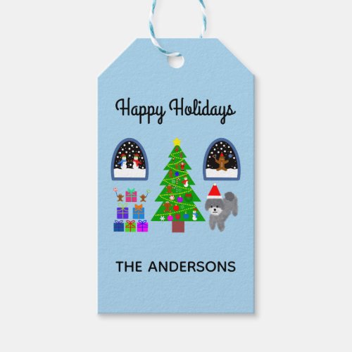 Happy Holidays Gray Poodle Christmas 4 Gift Tag