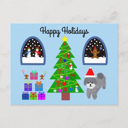 Happy Holidays Gray Poodle Christmas 4 Postcard