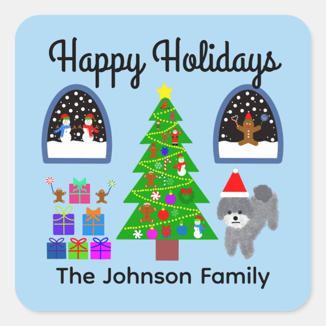 Happy Holidays Gray Poodle Christmas #4 Stickers (Front)