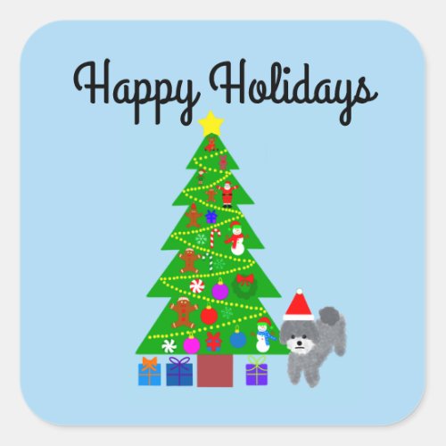 Happy Holidays Gray Poodle Christmas 5_2 Stickers