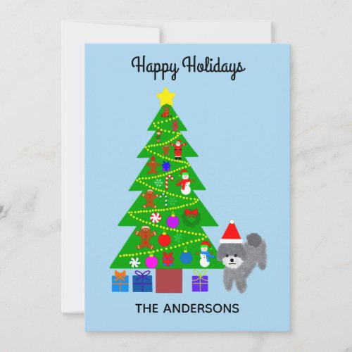 Happy Holidays Gray Poodle Christmas 5 Card