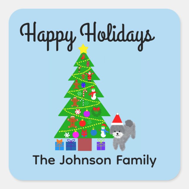 Happy Holidays Gray Poodle Christmas #5 Stickers (Front)