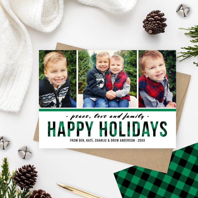 Happy Holidays Green Buffalo Plaid Family Holiday Card (Creator Uploaded)
