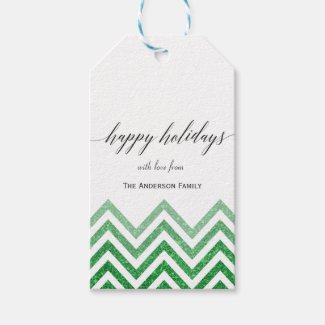 Happy Holidays green chevron gift tags