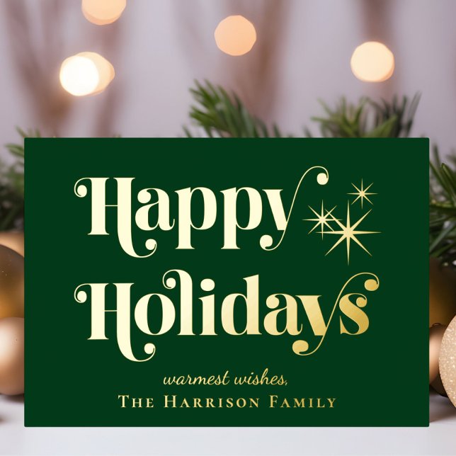 Happy Holidays Green Christmas Foil Holiday Card (Creator Uploaded)