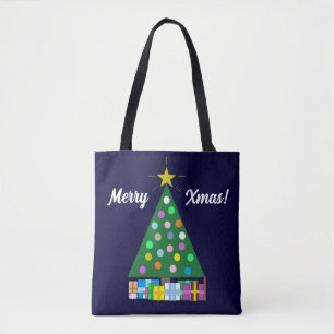 Happy Holidays Green Christmas Tree: Dark Blue Tote Bag