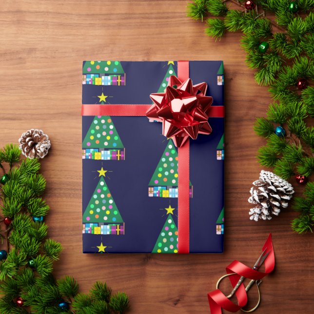 Happy Holidays Green Christmas Tree:  Dark Blue Wrapping Paper (Holiday Gift)