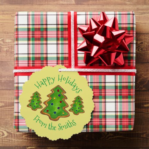 Happy Holidays Green Christmas Tree Sugar Cookie Ornament Card