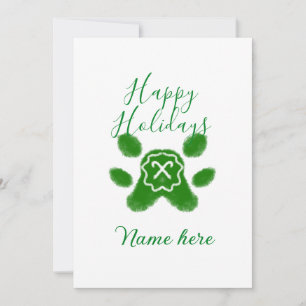 Happy holidays green dog pet paw candy cane animal invitation