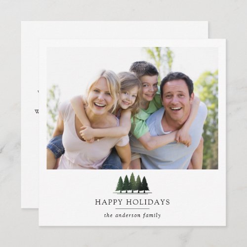 Happy Holidays Green Foil Christmas Trees Holiday Card