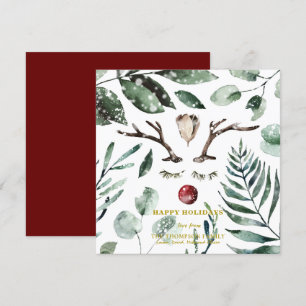 HAPPY Holidays   Green Foliage Reindeer Square Holiday Card