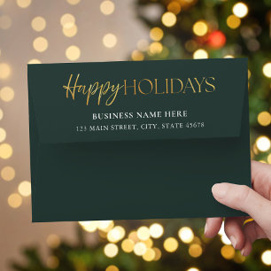 Happy Holidays Green Gold Return Address Envelope
