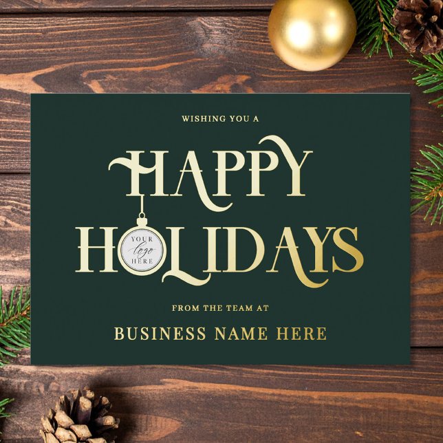 Happy Holidays Green Modern Logo Business Foil Holiday Card (Creator Uploaded)