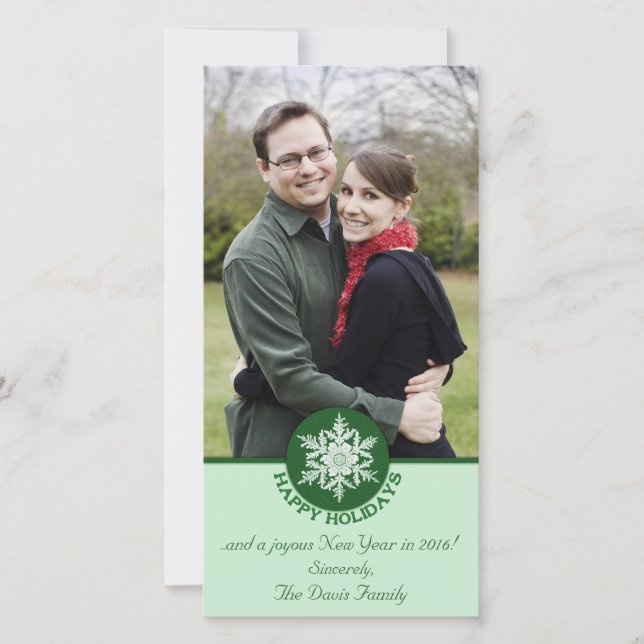 Happy Holidays Green Paper Snowflake 4x8 Holiday Card (Front)