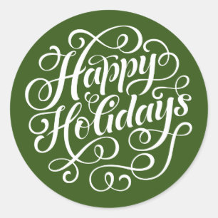 Happy Holidays Green Round Sticker