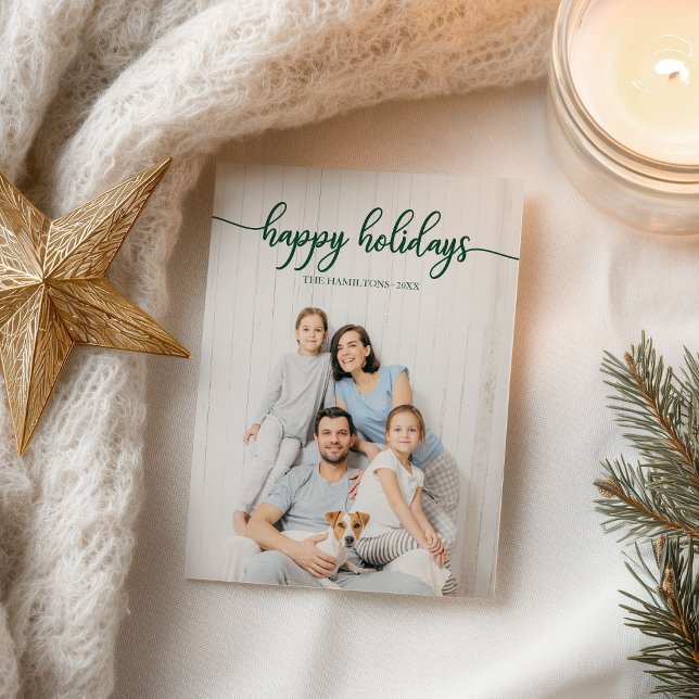 Happy Holidays Green Script Unique Photo Christmas Postcard (Creator Uploaded)