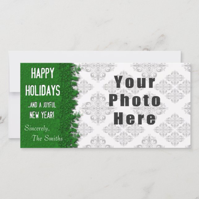 Happy Holidays Green Snowflake Holiday Card (Front)