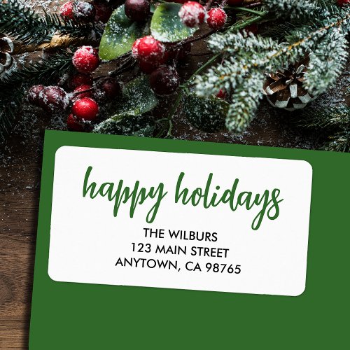 Happy Holidays Green Typography Return Address Label