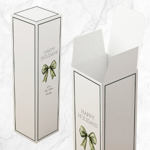 Happy Holidays Green Watercolor Bow Modern Chic Wine Box