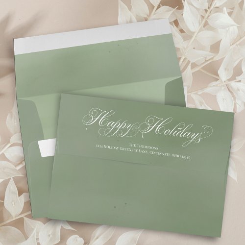 Happy Holidays Green Watercolor Return Address  Envelope
