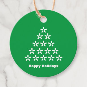 Happy Holidays Green white snow Stars Tree gift Favor Tags