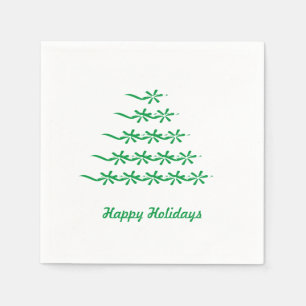 Happy Holidays Green white snow Stars Tree paper Napkins
