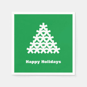 Happy Holidays Green white snow Stars Tree paper Napkins
